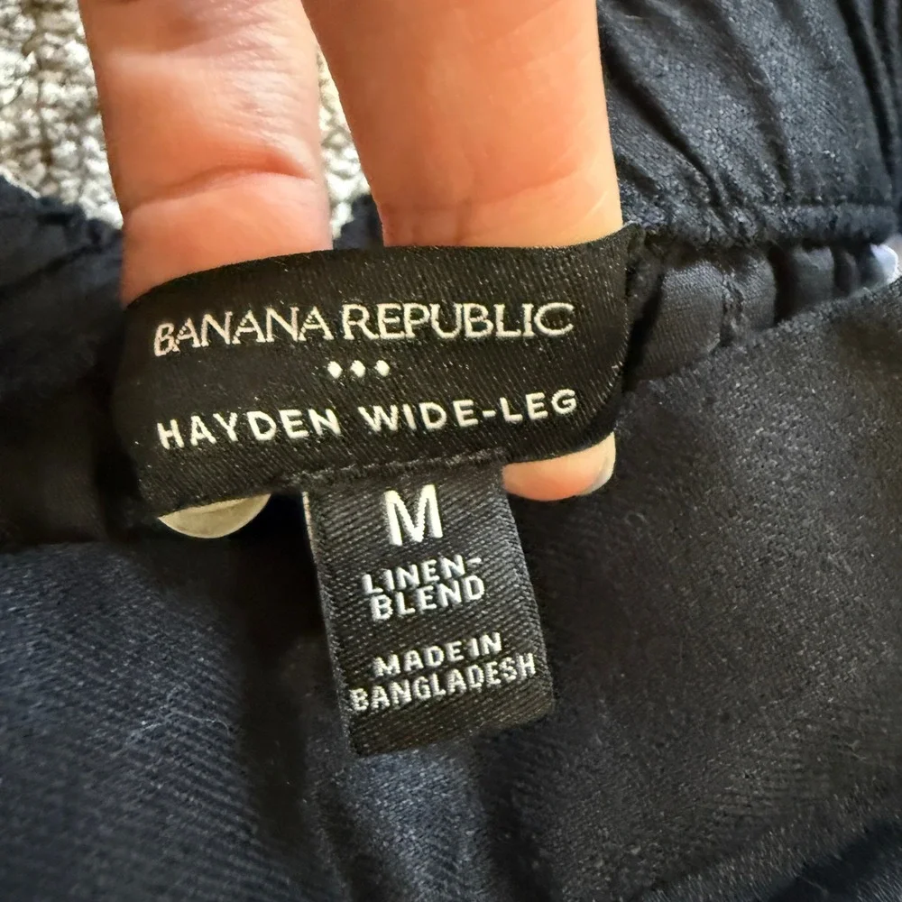 Banana Republic Hayden Wide-Leg Linen Blend Pull on Pants Black Medium Coastal